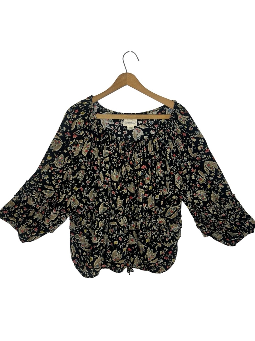 Denim & Supply Ralph Lauren Paisley Peasant Blouse Boho Balloon Sleeve Cinch Hem